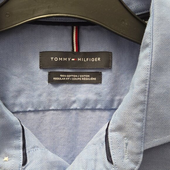 TH-Tommy Hilfiger 100% Cotton Oxford Dress Shirt | Blue Regular Fit | L - Picture 5 of 11
